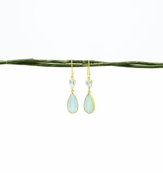 Schmuckoo Berlin - Aqua Chalcedony & Blue Topaz Earring Silver 925 Gold