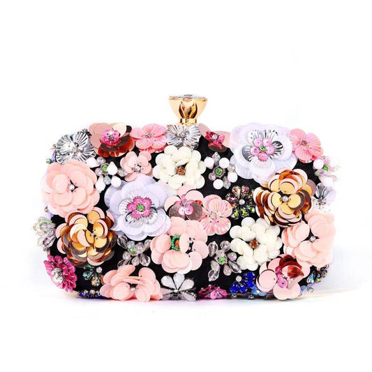 PEACH ACCESSORIES - K020 Floral Embellished Clutch Bag: Navy