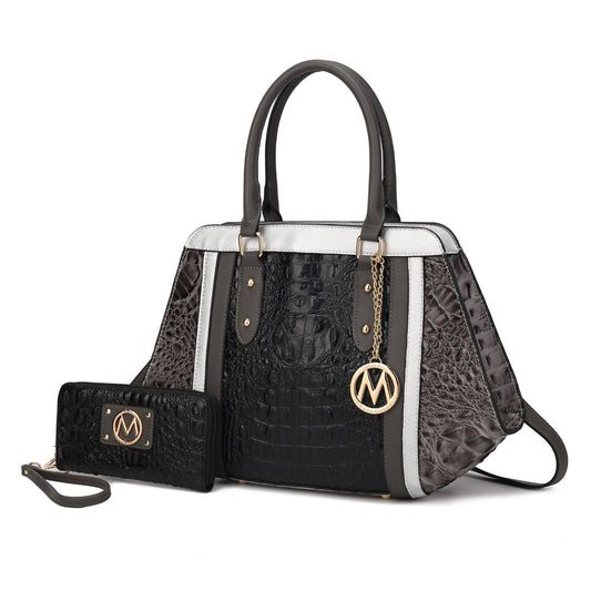 MKF Collection - Daisy 2 PCS Croco Satchel Handbag & Wallet Women by Mia k: Black Charcoal