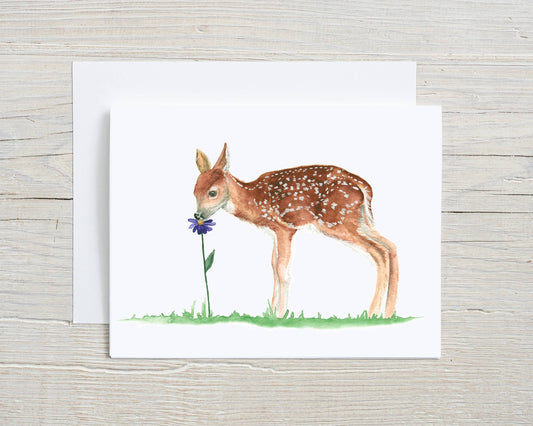 Liz Pope Designs - Hand painted greeting card, Fawn, spring stationary: Box Set of 6