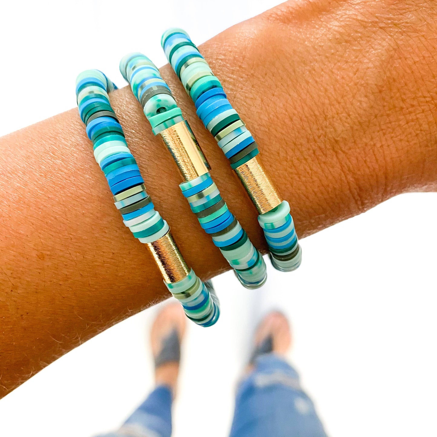 Savvy Bling - Turquoise, Blue and Mint Dalmatian Heishi Bracelet