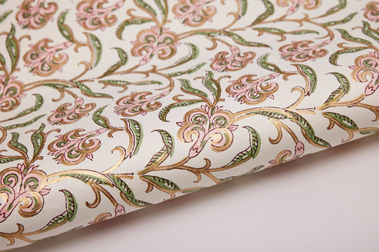 Paper Mirchi - Hand Block Printed Gift Wrap Sheets - Iris Glitz Blush