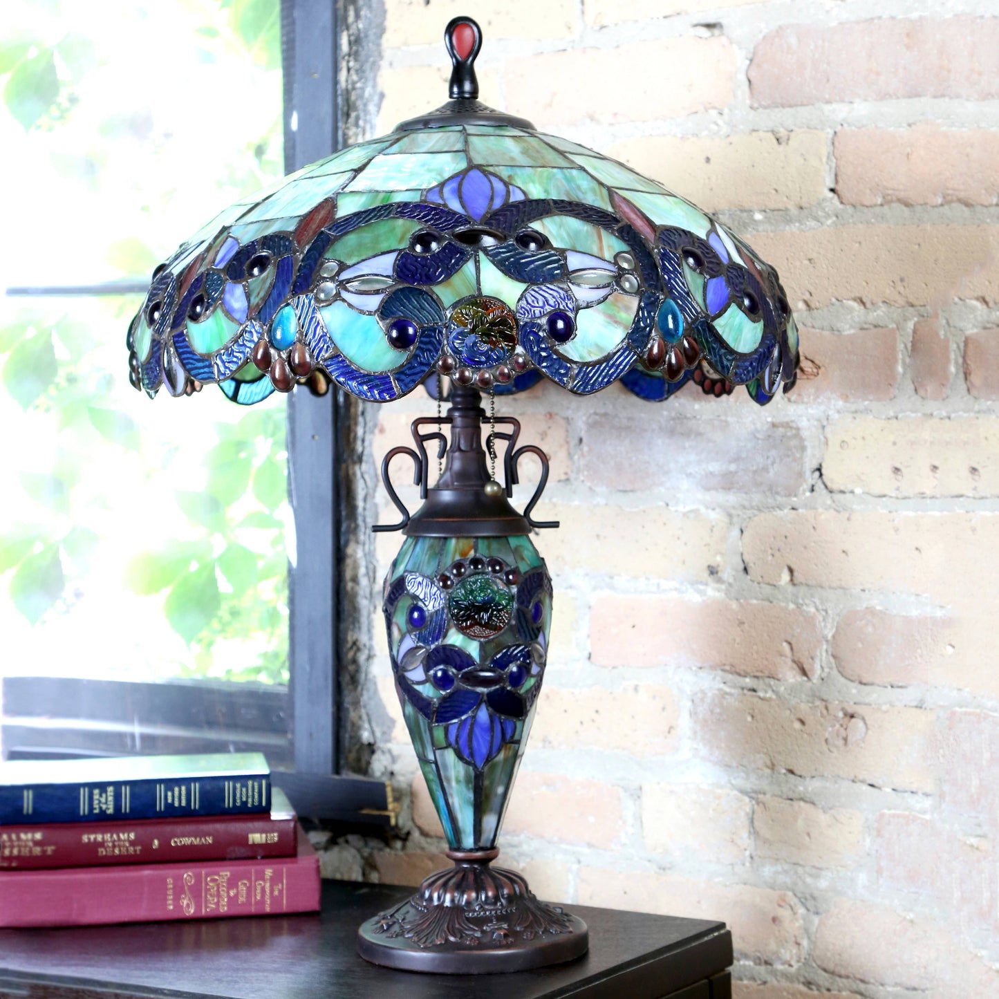 River of Goods - 26"H Mila Blue Stained Glass Double Lit Table Lamp