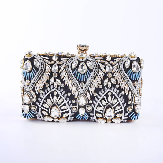 PEACH ACCESSORIES - 0308 Clutch bag with embellished jewelled details: Black