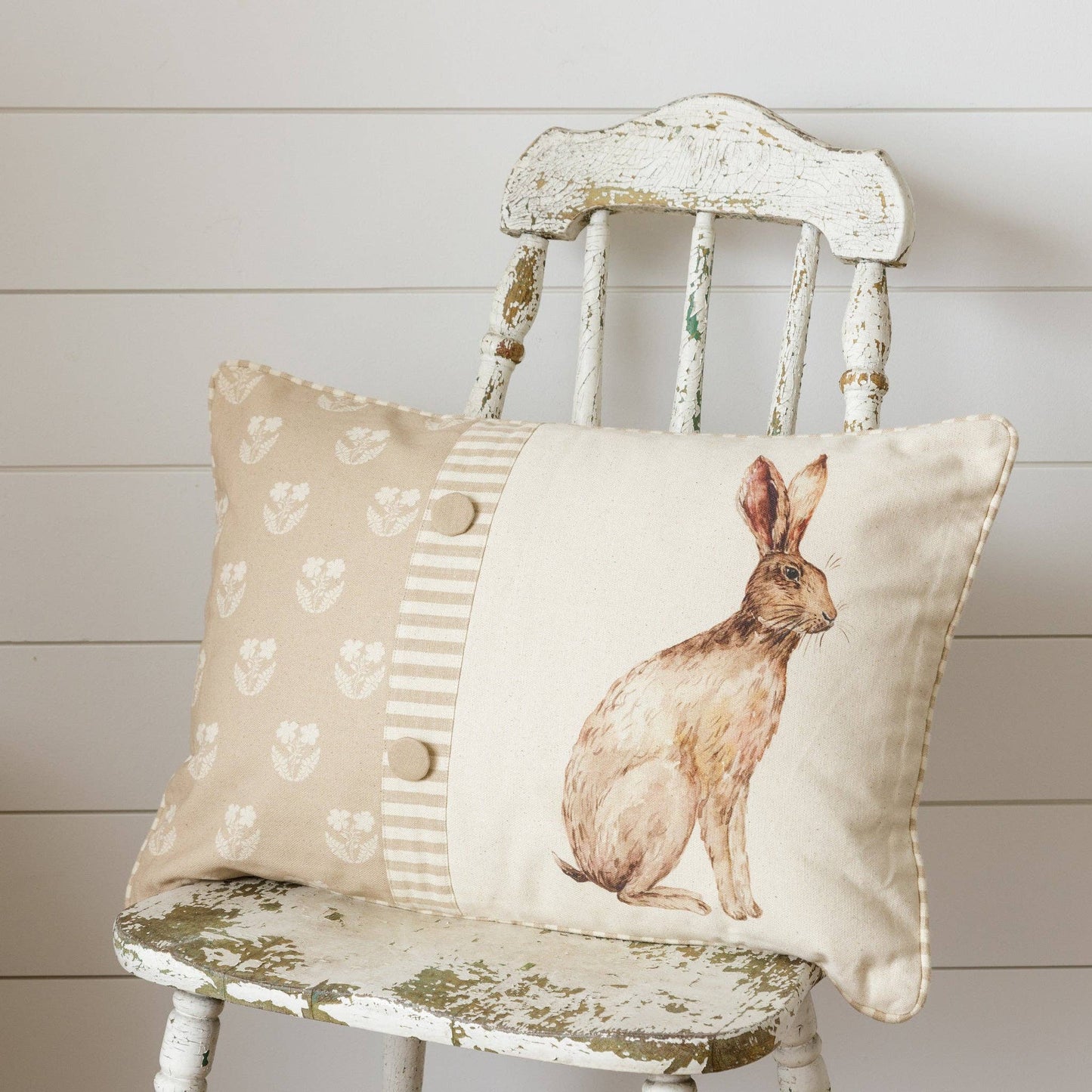 Audrey's - Pillow - Floral Silhouette And Rabbit With Buttons (PC)