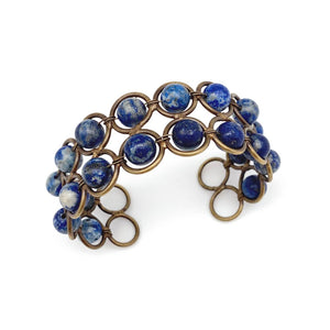 Anju Jewelry - Wire-Wrapped Stone Cuff - Antique Brass with Lapis Lazuli