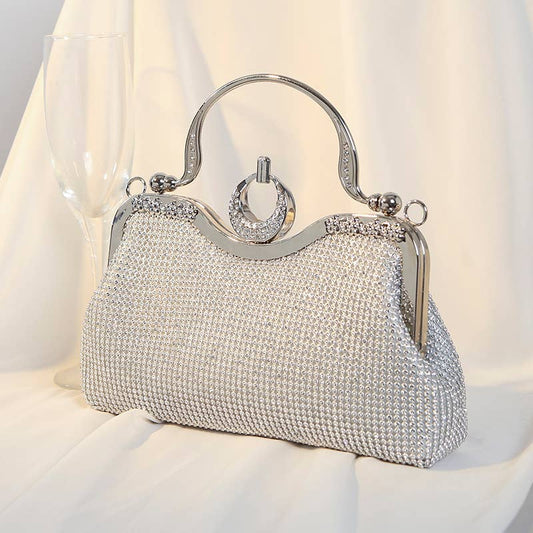 PEACH ACCESSORIES - 21202 Full crystal diamante bag: Silver
