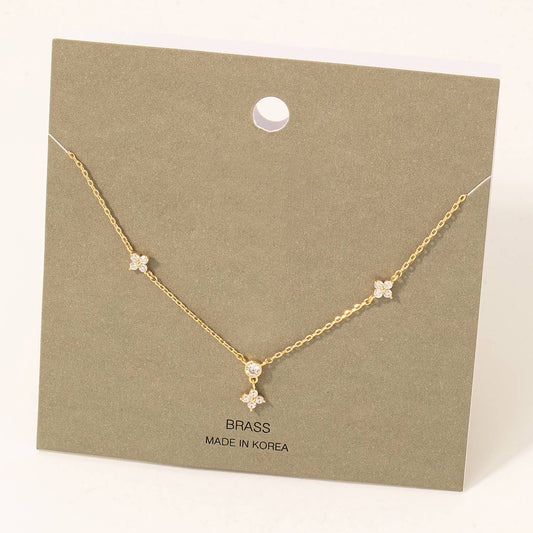 Fame Accessories - Rhinestone Flower & Circle Charms Necklace