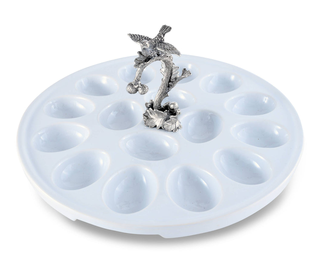 Vagabond House - Deviled Egg Tray with Pewter Song Bird Handle