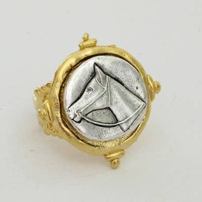 Susan Shaw - Handcast Gold and Silver Intaglio Horse Adjustable Ring