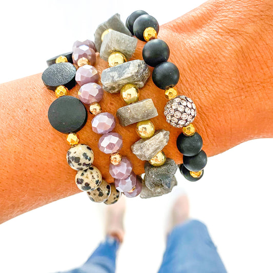 Savvy Bling - Black Dalmatian Quartz Bracelet Stack