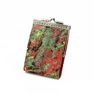 Cathayana - Abstract Pattern Red Green, Brocade Card Holder with RFID