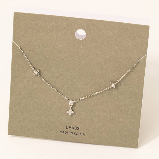 Fame Accessories - Rhinestone Flower & Circle Charms Necklace