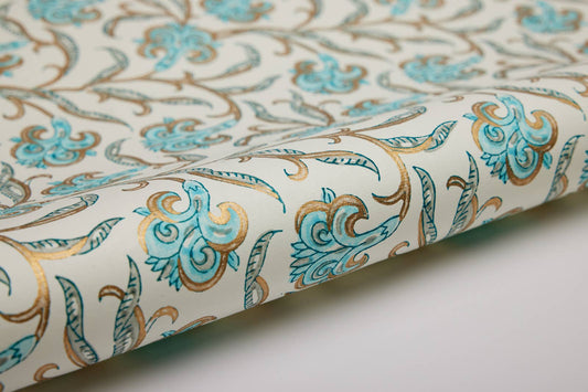 Paper Mirchi - Hand Block Printed Gift Wrap Sheets - Iris Glitz Turquoise