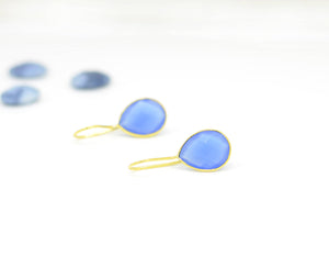 Schmuckoo Berlin - Teardrop Blue Chalcedony Gold Earring Silver 925