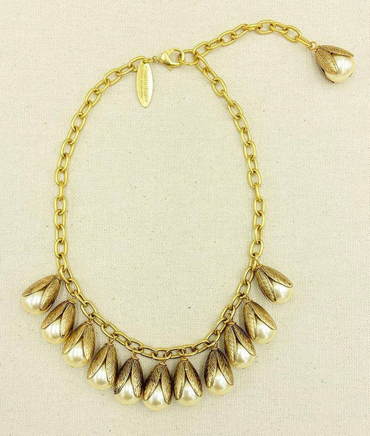 Lenora Dame - The Classic Bead Cap Necklace - Shiny Cream Pearl