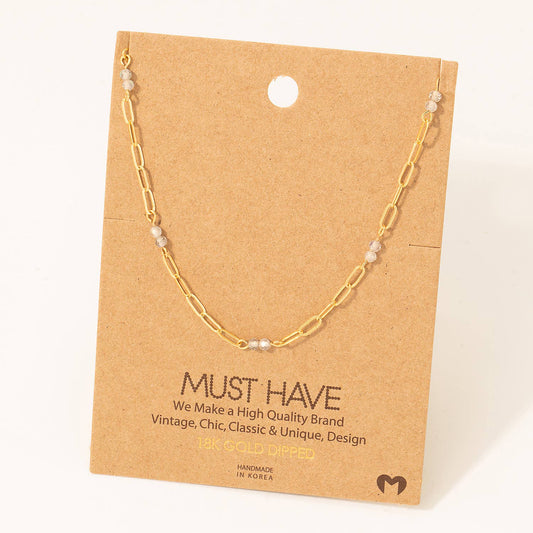 Fame Accessories - Dainty Chain Link Bead Station Necklace