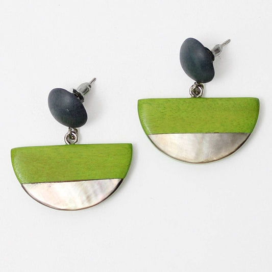 Sylca Designs - Lime Wood and Shell Half Moon Earrings