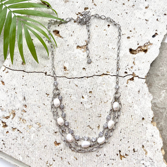 VB&CO Designs Handmade Jewelry - Freshwater pearl crystal necklace boutique salon bridal
