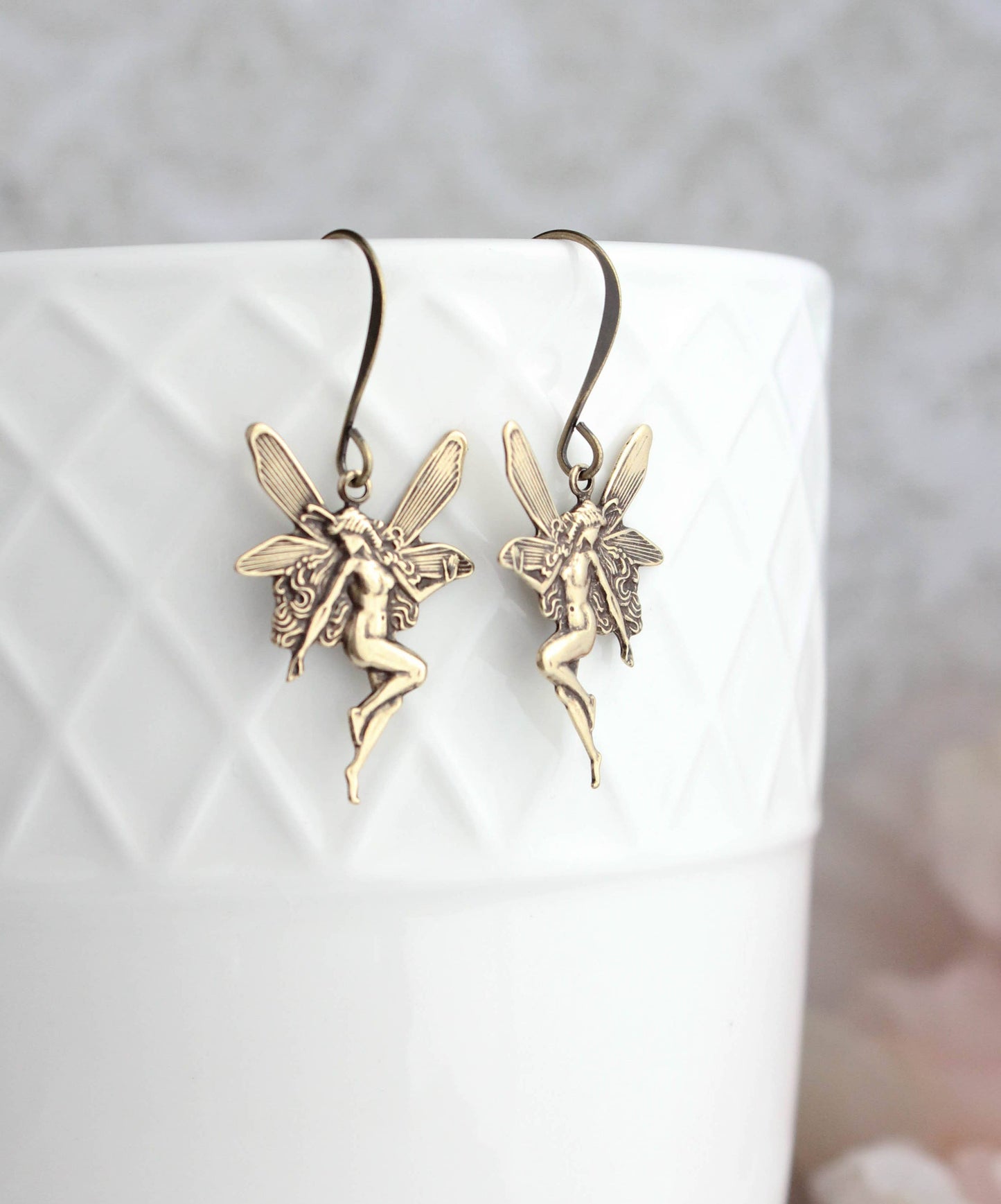 A Pocket of Posies - Fairy Earrings - (more colors): Antiqued Gold Brass