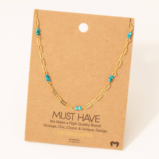 Fame Accessories - Dainty Chain Link Bead Station Necklace