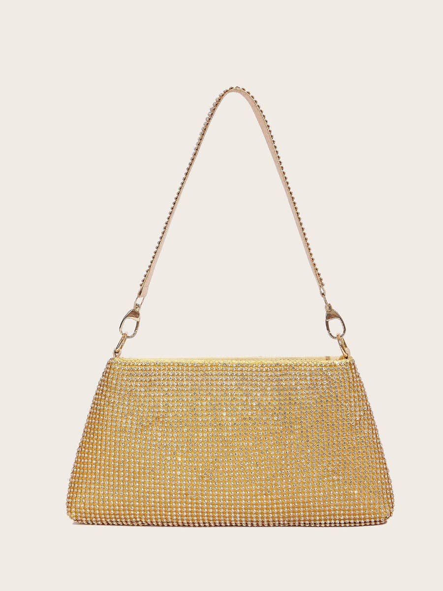 PEACH ACCESSORIES - 10162 Full crystals soft clutch bag: Gold