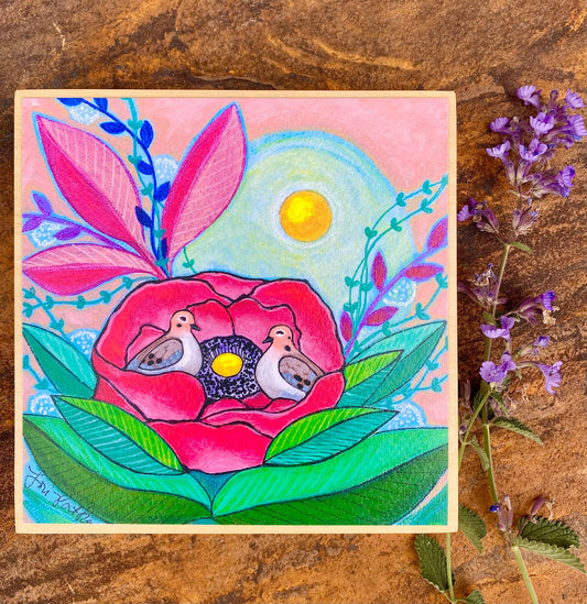 Lori Portka - Happiness Through Art - Mourning Doves Wood Print