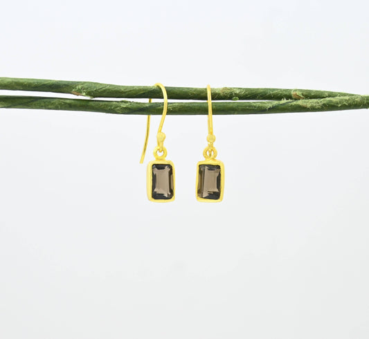 Schmuckoo Berlin - Small Baguette Earring Gold Silver 925 - Smoky Quartz