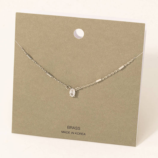 Fame Accessories - Oval Rhinestone Pendant Chain Necklace