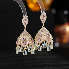 Load image into Gallery viewer, Cici’De Jewelry Amsterdam - Wind Bell-Inspired Royal French Palace Gold-Plated Zirconia: Light blue drop stones
