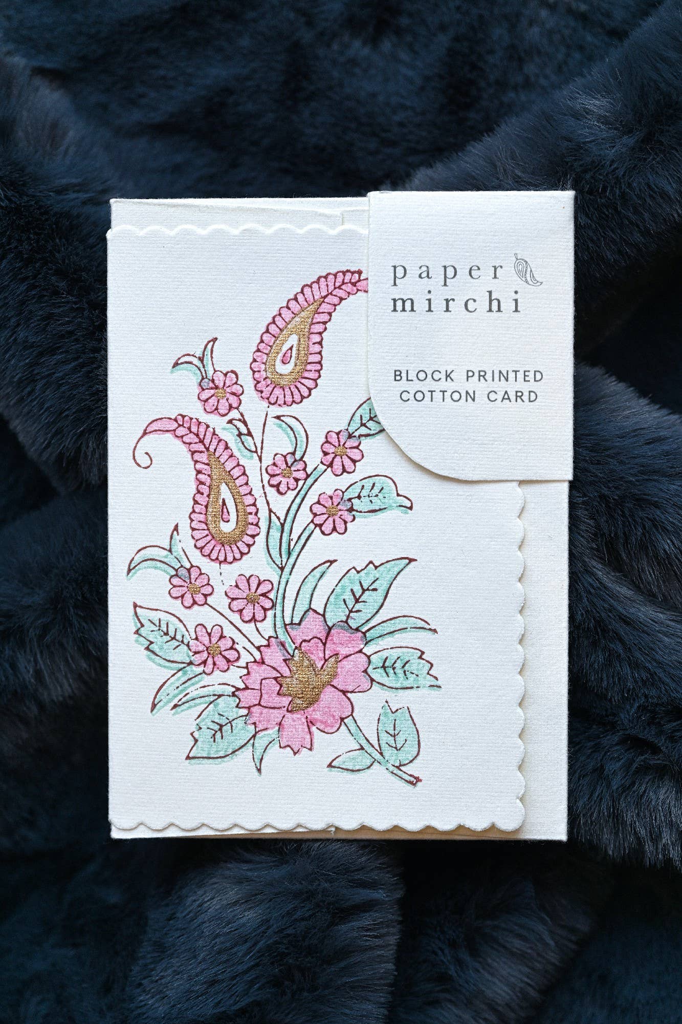 Paper Mirchi - Hand Block Printed Greeting Card - GC Kairi Mint Rose