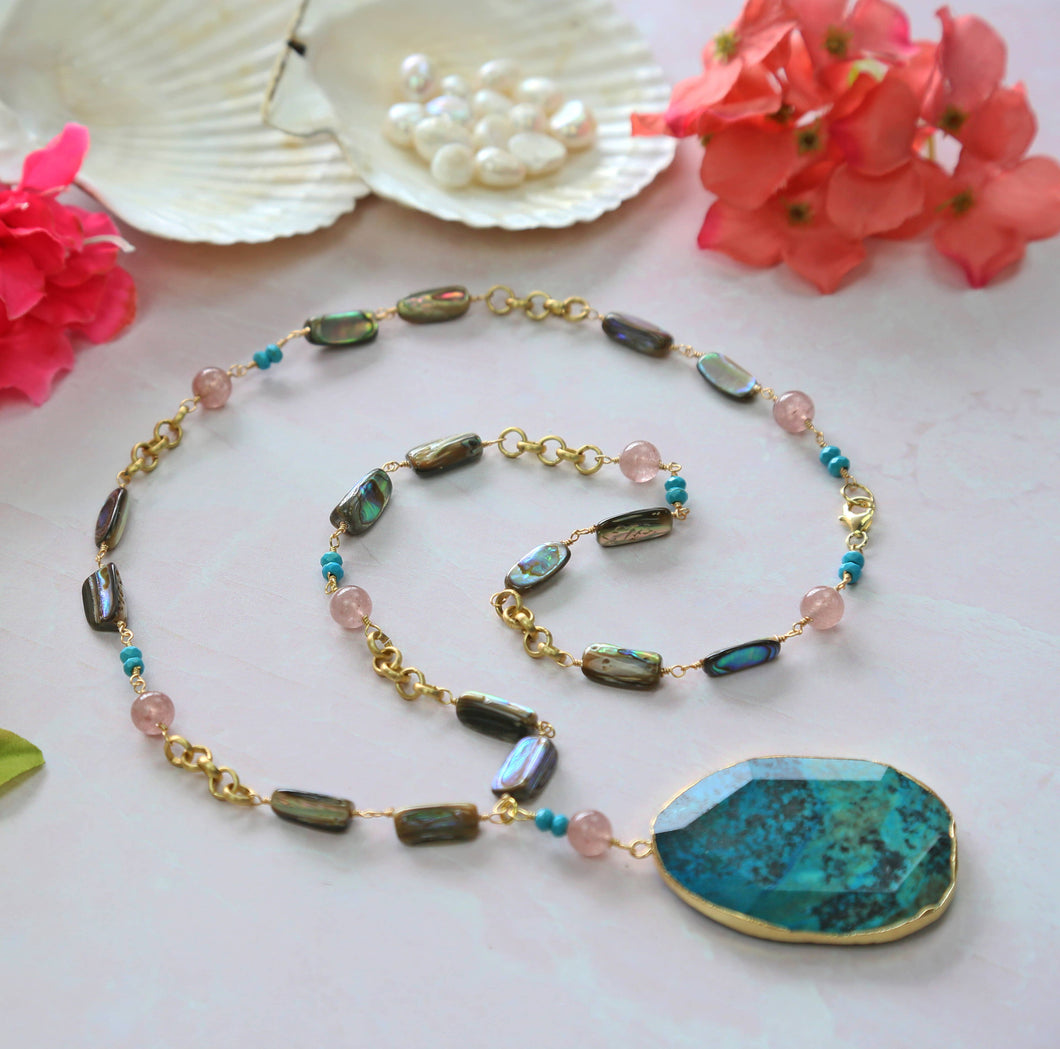 IST Jewelry - Ocean Jasper With A Abalone Pendant Necklace.