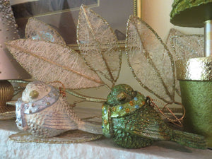 Dekorasyon Gifts  Decor - 2" Resting Bird w/Vintage Scarf Ornament