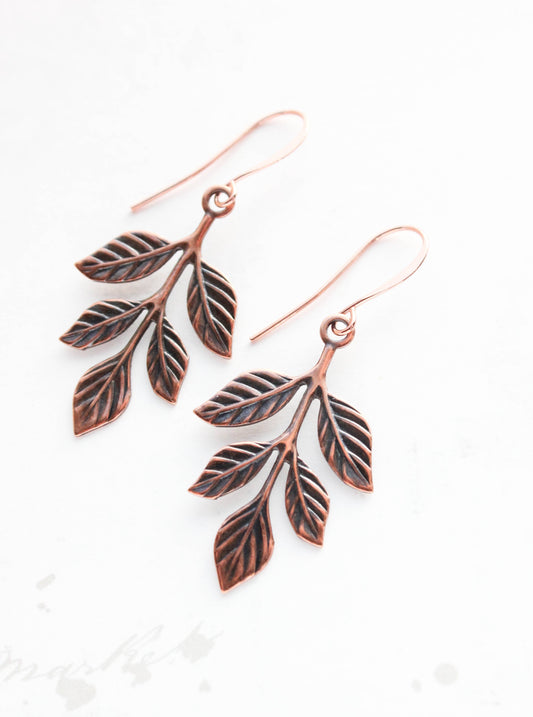 A Pocket of Posies - Copper Patina Branch Earrings (2 styles): Antiqued Copper