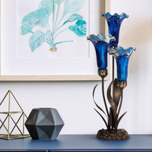 Load image into Gallery viewer, River of Goods - 21&quot;H Blue Mercury Glass 3 Lily Uplight Table Lamp