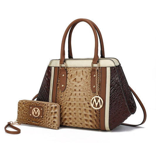 MKF Collection - Daisy 2 PCS Croco Satchel Handbag & Wallet Women by Mia k: Taupe Chocolate