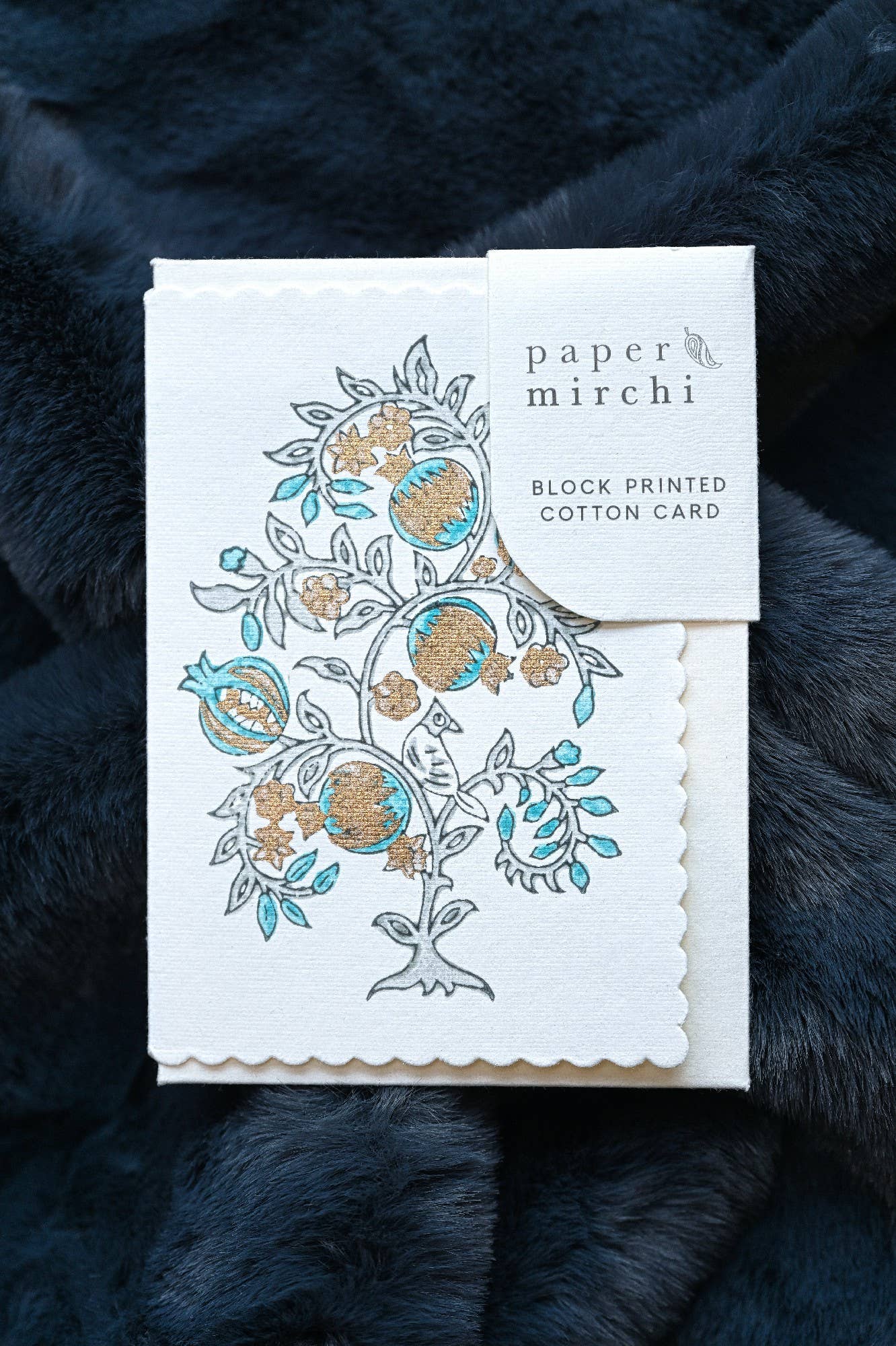 Paper Mirchi - Hand Block Printed Greeting Card - GC Anaar Turquoise