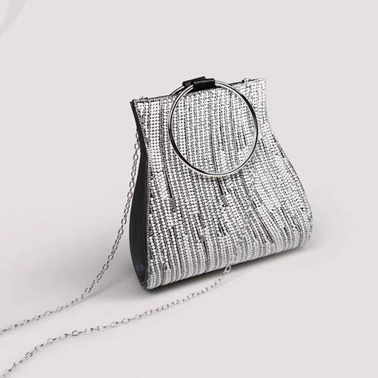 Cici’De Jewelry Amsterdam - Shiny Black Party Clutch with Pearl Beads and Silver Circle: Gold