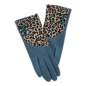 Hadley Wren - Leopard Button Gloves - Teal