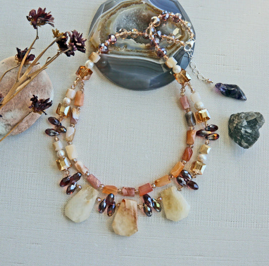 IST Jewelry - Citrine Multi Flat Slab Pendant Necklace