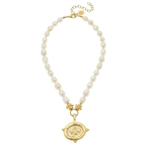 Susan Shaw - Gold Bee on Genuine Freshwater Pearl Necklace