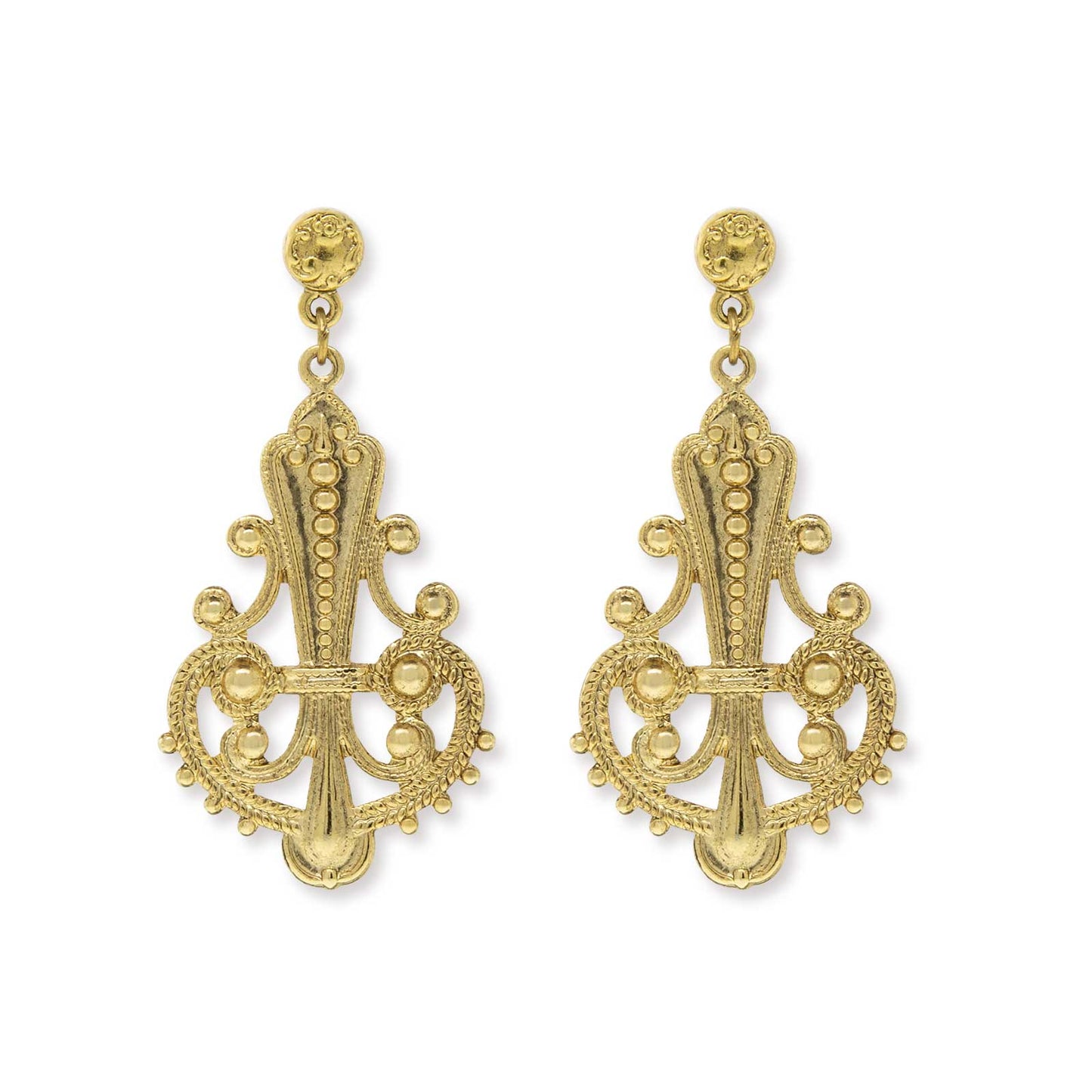 1928 Jewelry - 1928 Jewelry Large Regal Filigree Post Drop Earrings: Gold