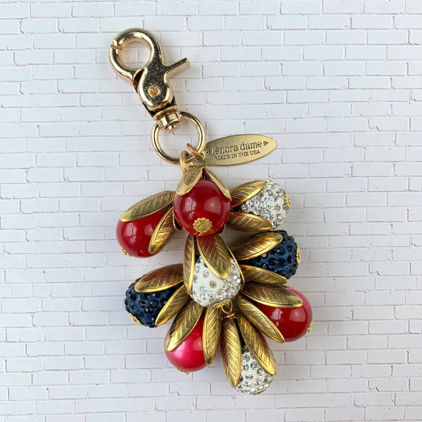 Lenora Dame - American Pie Rhinestone Bead Cap Bag Charm - Red White and B