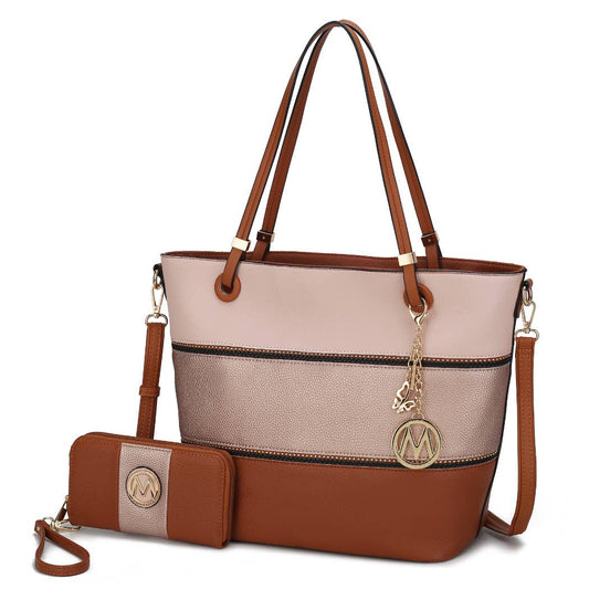 MKF Collection - Vallie Color-Block Vegan Leather Women Tote Handbag by Mia K: Cognac-R. Gold-Blush