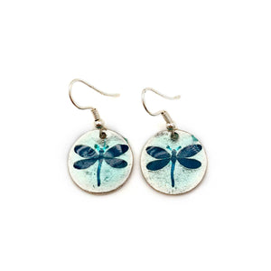 Anju Jewelry - Pewter Earrings with Color Enamel - Dragonfly in Teal/Aqua