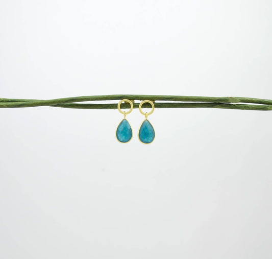 Schmuckoo Berlin - Circle Post Earrings Gold Plated Silver 925 - Neon Blue Jade