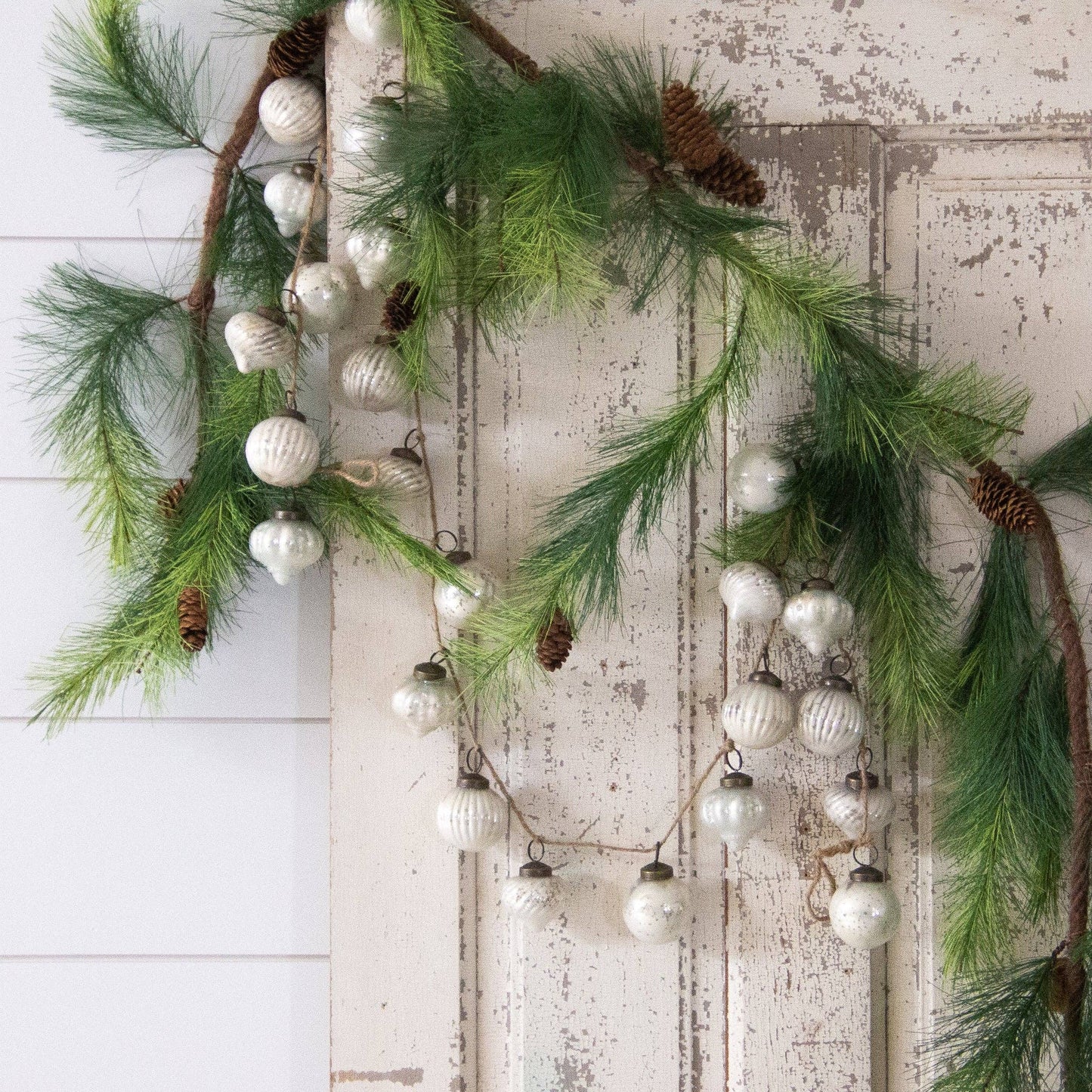 Garland - White Mercury Glass Ornaments (PC)