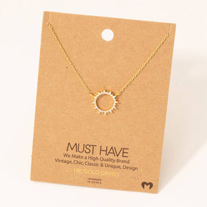 Fame Accessories - Pave Circle Sun Pendant Necklace