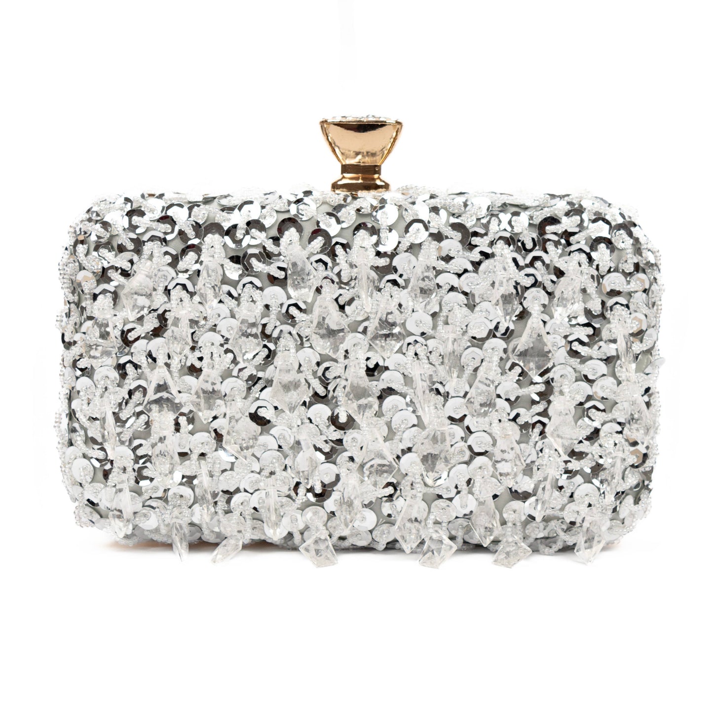 PEACH ACCESSORIES - OC3910 embellished beads embellished evening bag: Silver