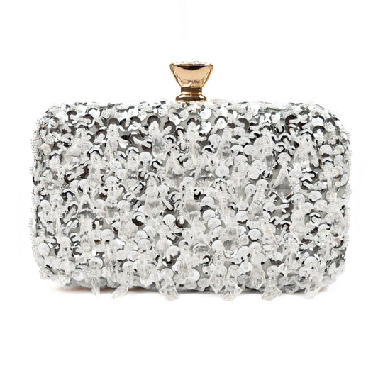 PEACH ACCESSORIES - OC3910 embellished beads embellished evening bag: Silver